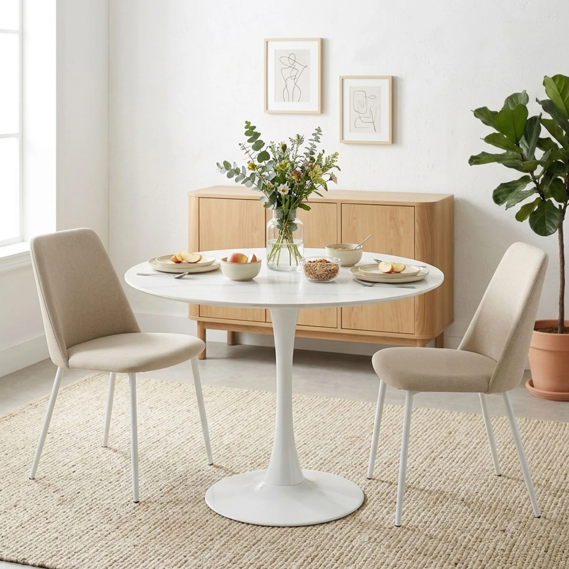 Tulesso Round Dining Table 90x75cm - Snow White - Image 5
