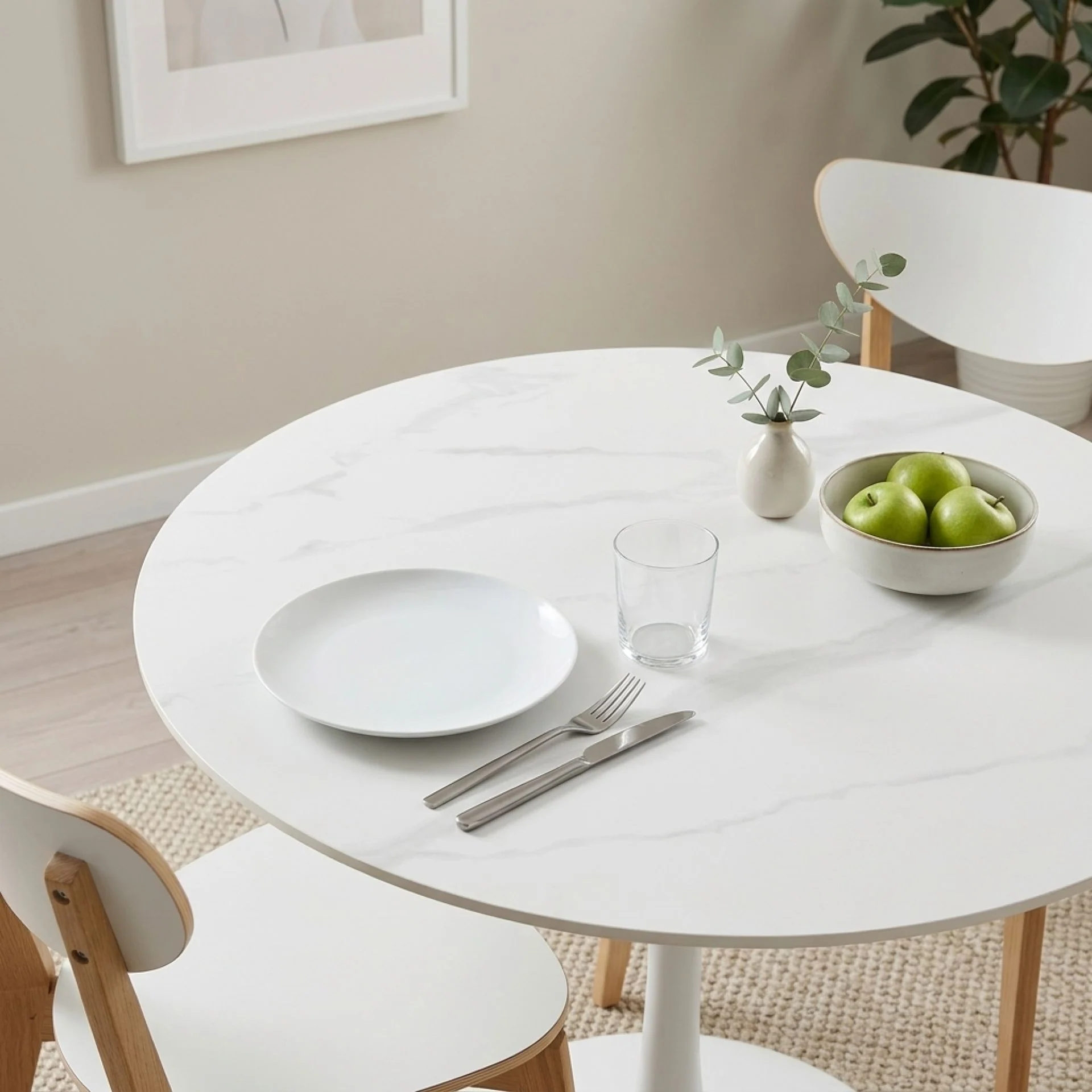 Tulesso Round Dining Table 90x75cm - Snow White - Image 7