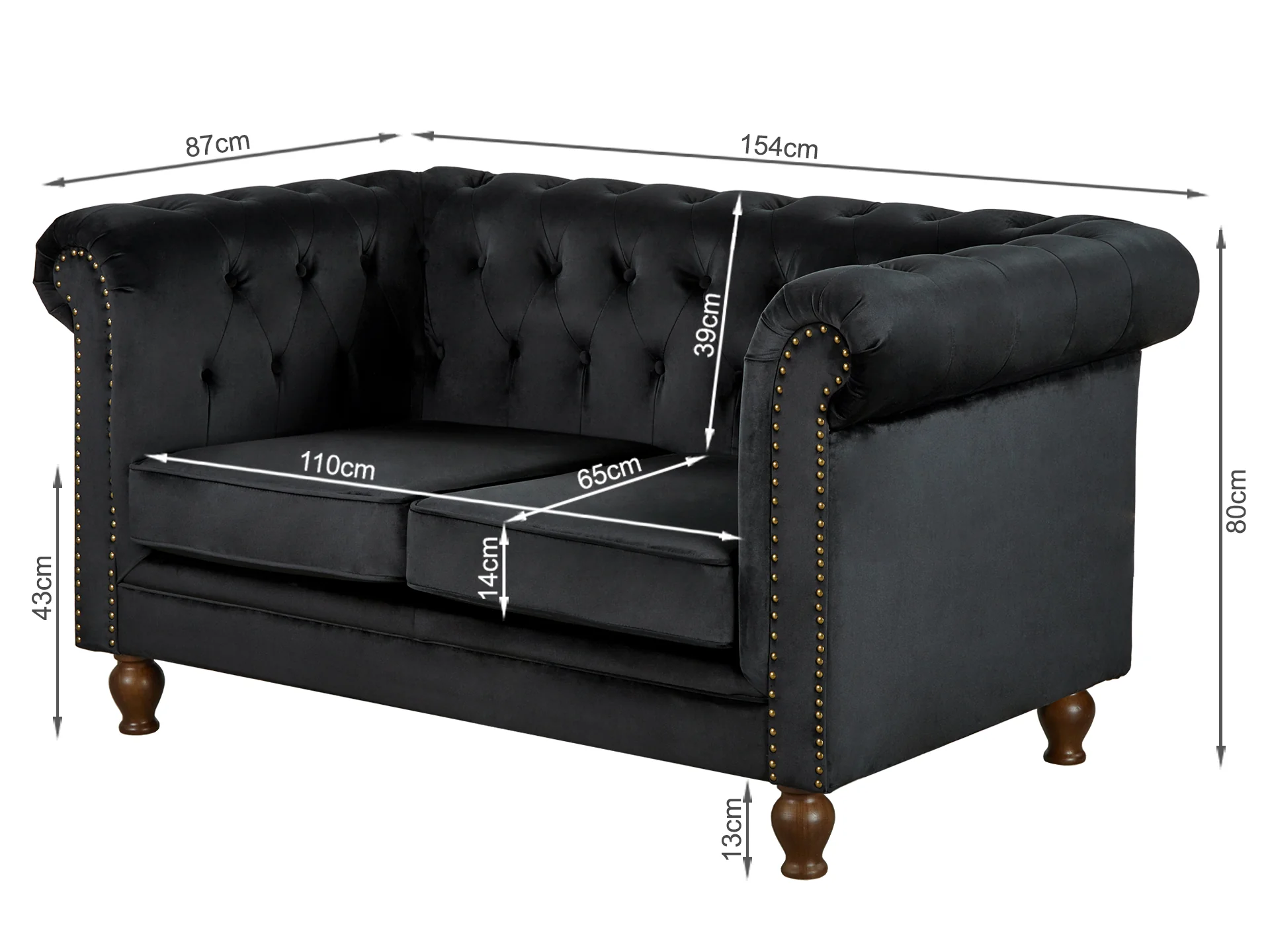 VAGAS 2 Seater Sofa - BLACK - Image 8