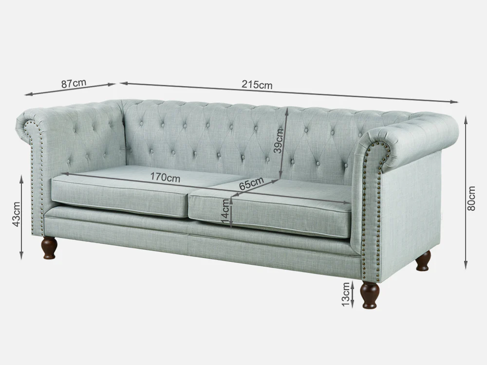 VAGAS 3 Seater Sofa - LIGHT GREY - Image 8