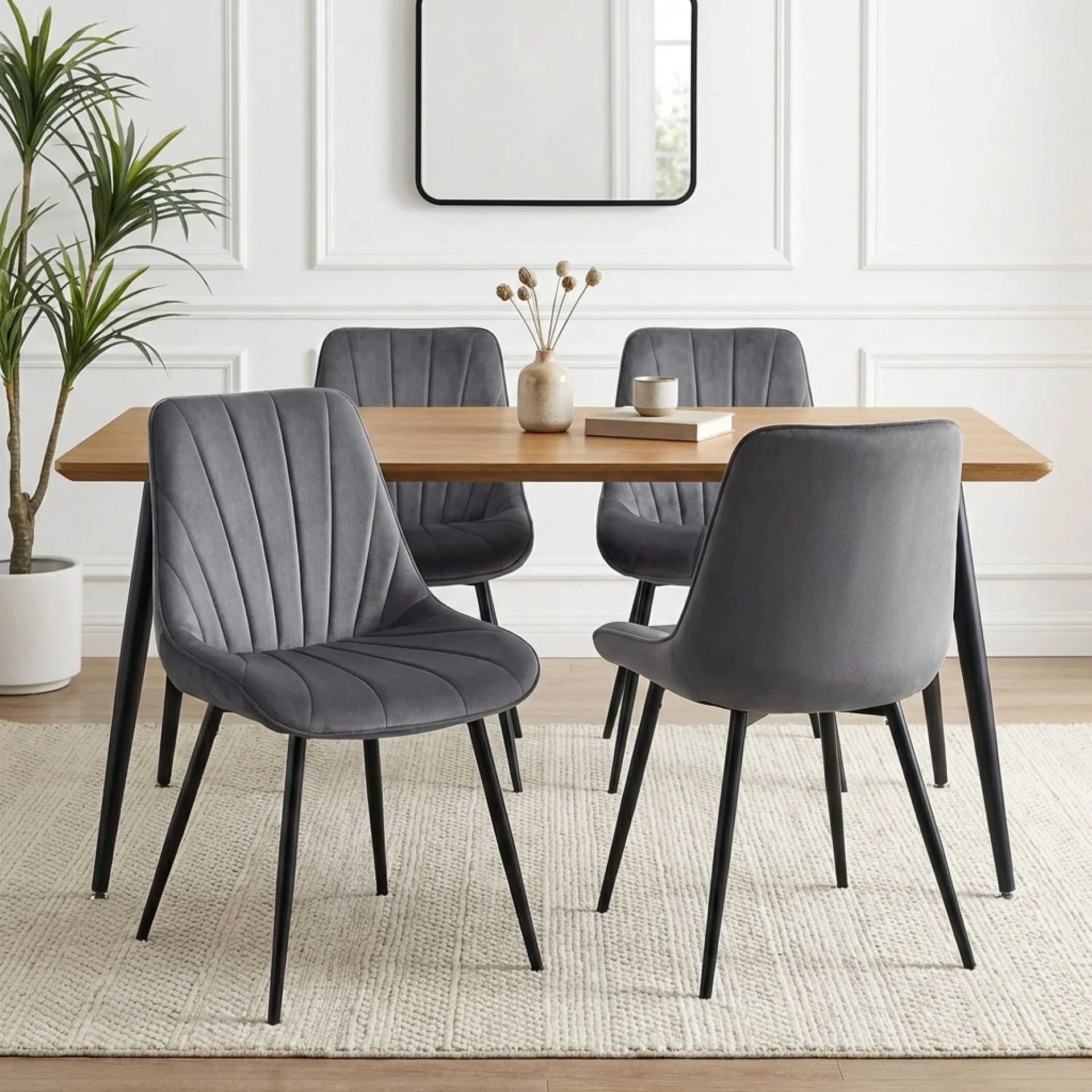 Vela Velvet Dining Chair - Set Of 4 - Dark Grey - Image 5