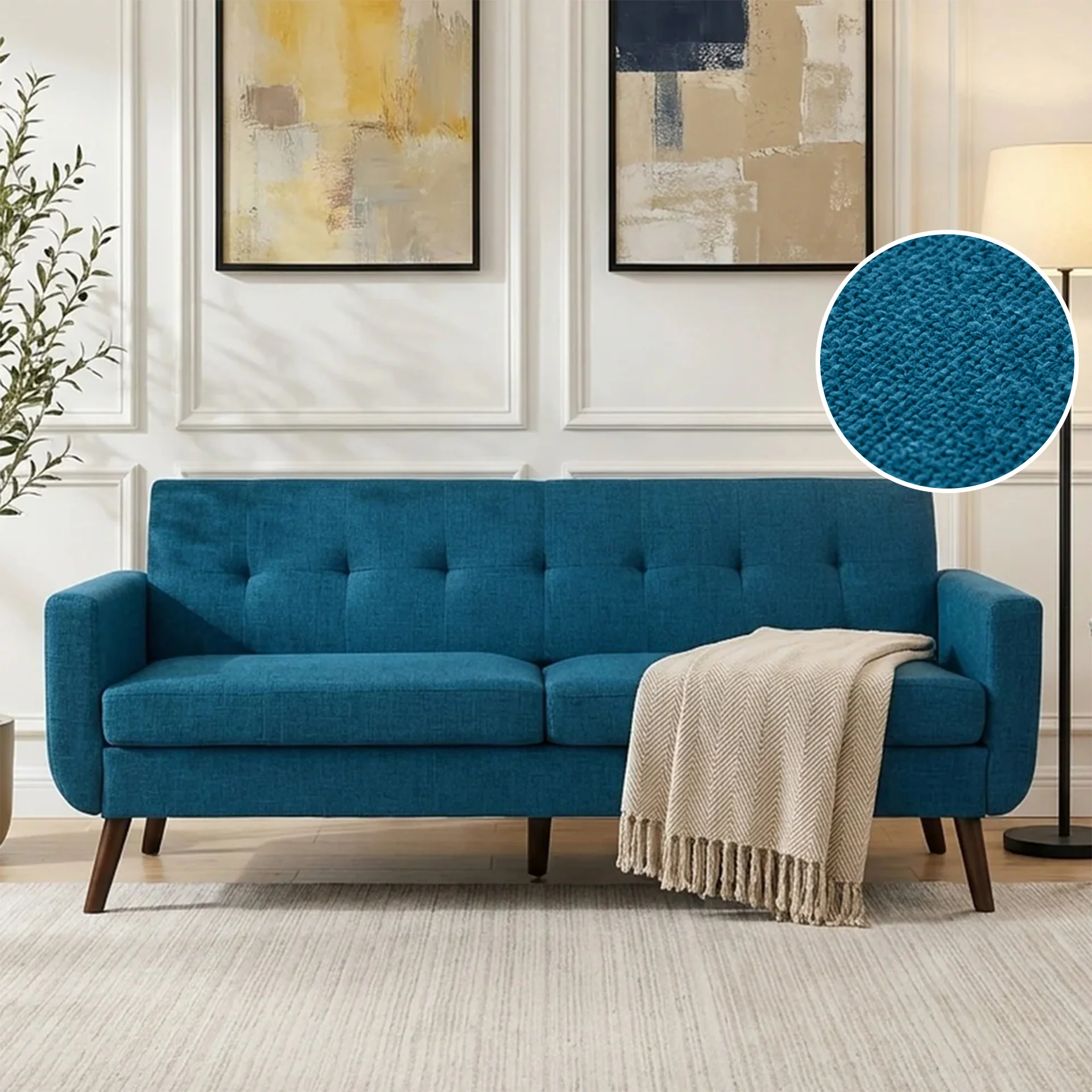 Vibe Linen 3 Seater Sofa - Blue - Image 2