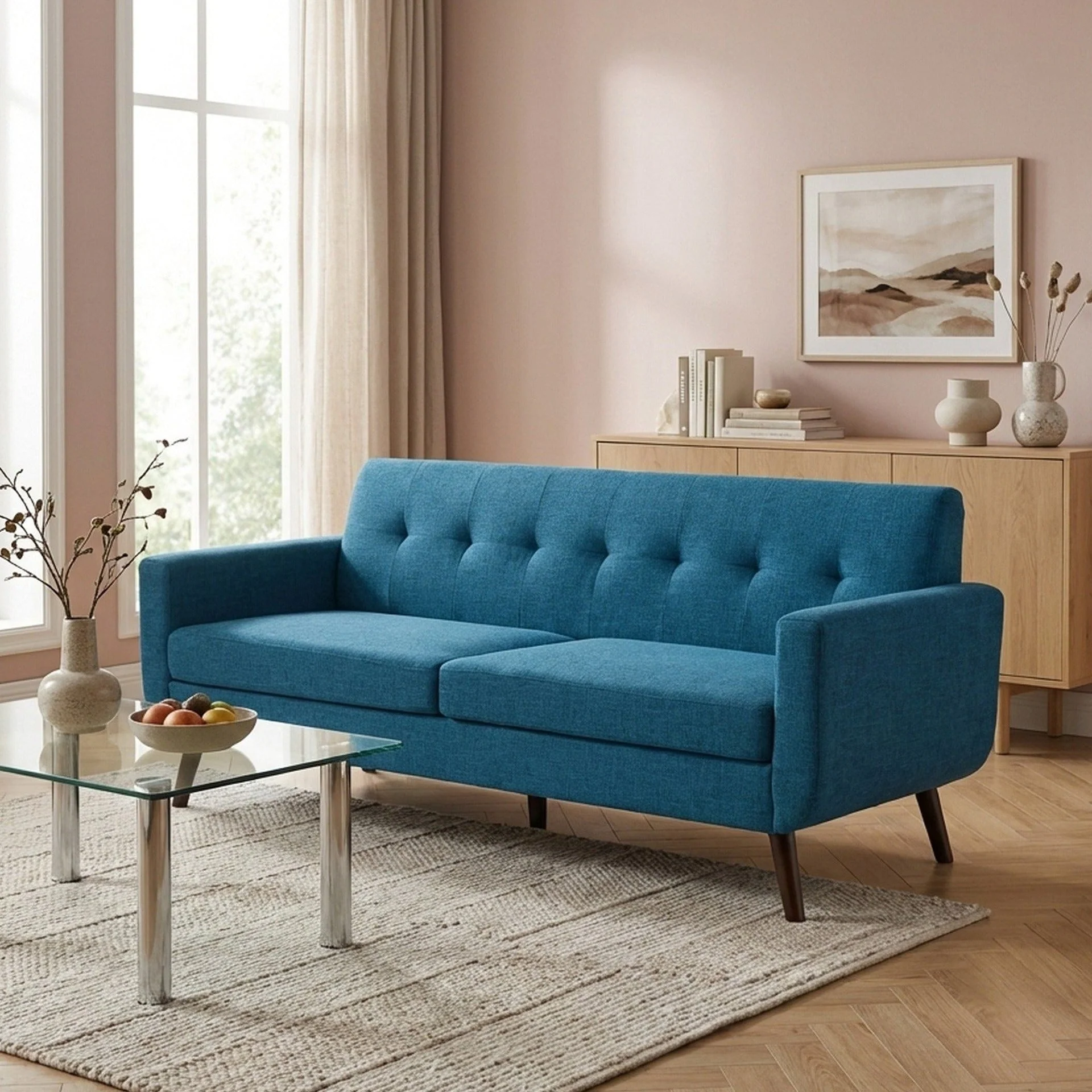 Vibe Linen 3 Seater Sofa - Blue - Image 4