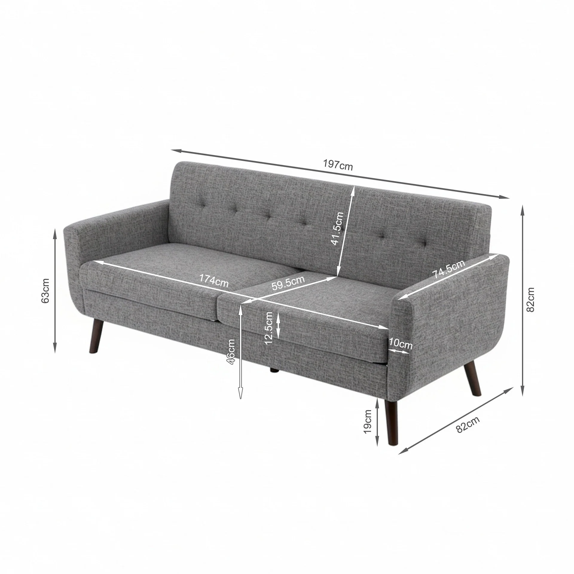 Vibe Linen 3 Seater Sofa - Grey - Image 16