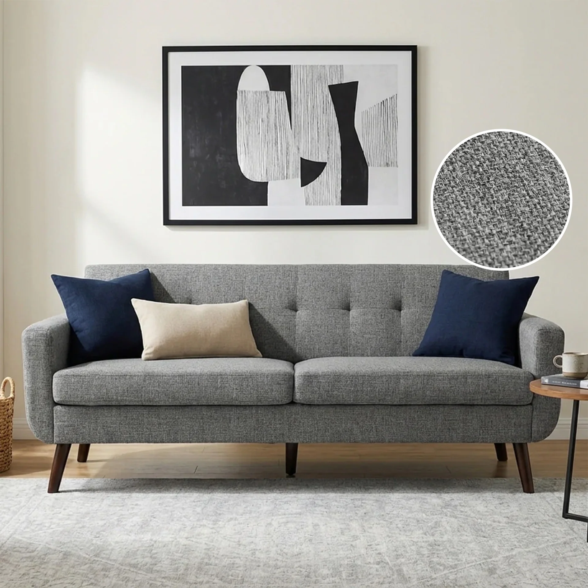 Vibe Linen 3 Seater Sofa - Grey - Image 2