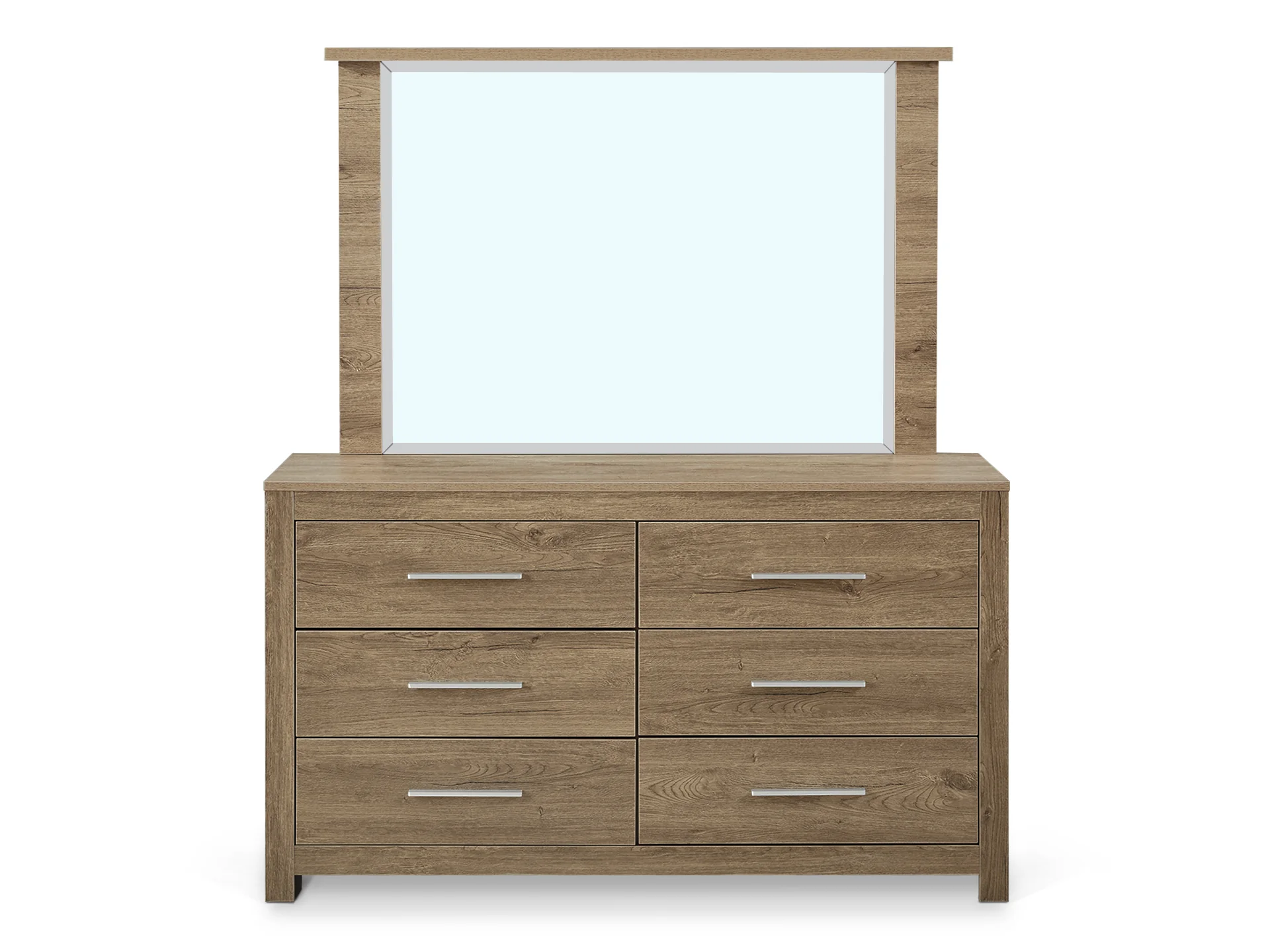 Vicente Low Boy 6 Drawers Chest Dresser with Mirror - Oak - Image 3