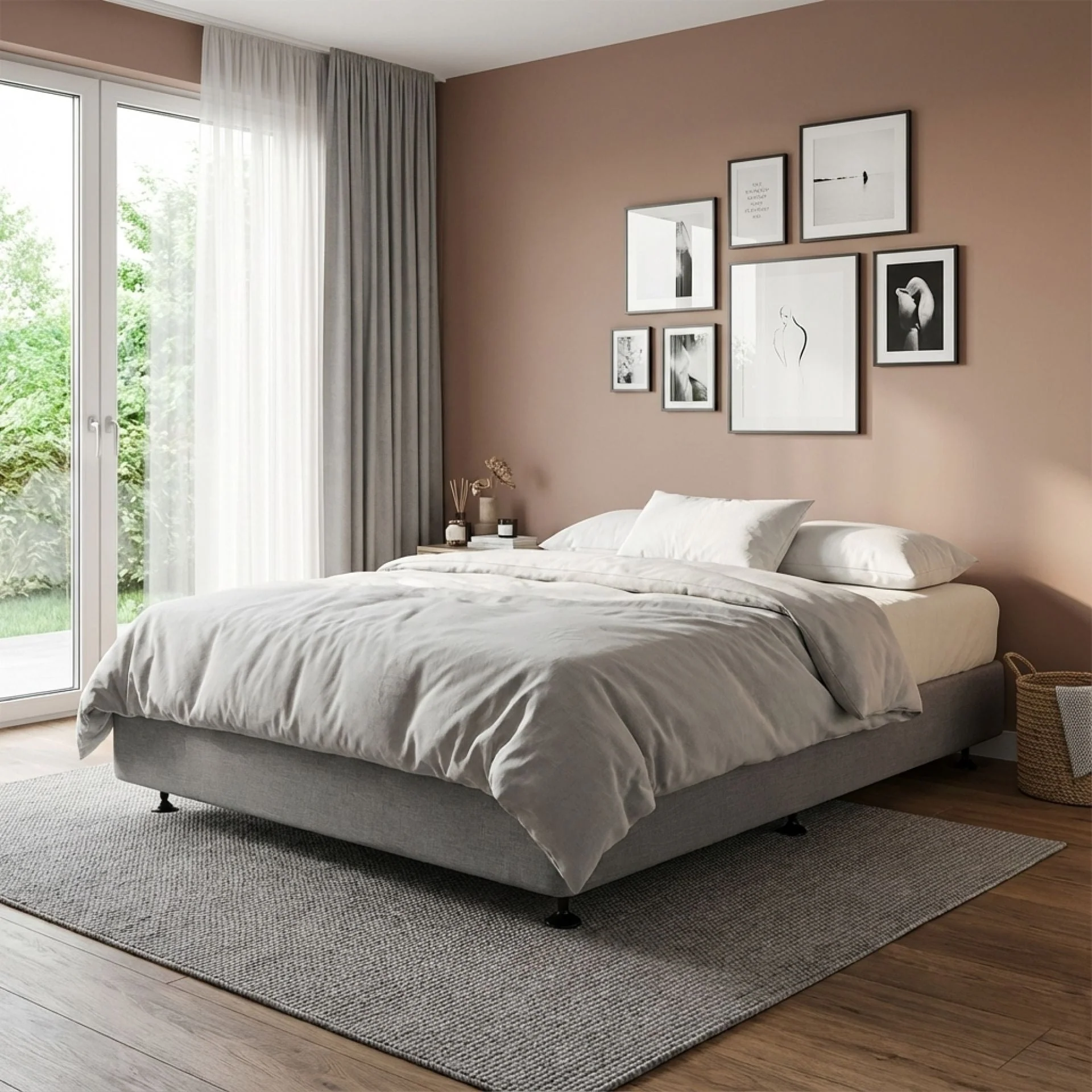 Vinson Fabric Double Bed Base - Grey