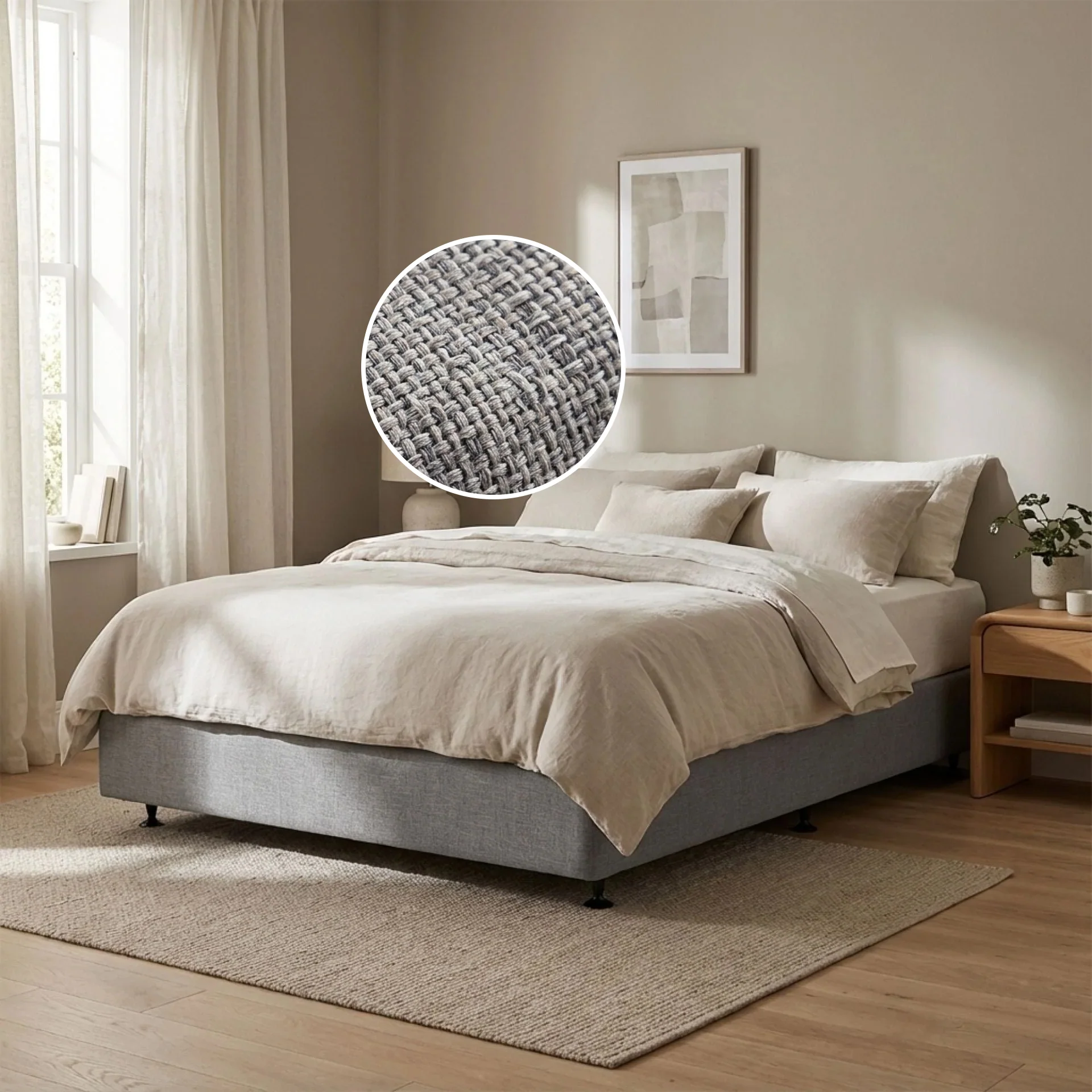 Vinson Fabric Double Bed Base - Grey - Image 2