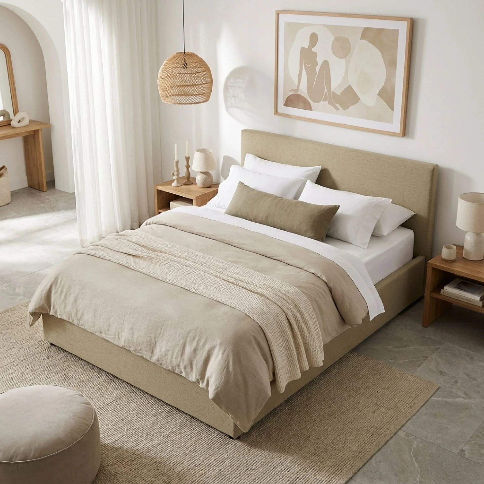 Violet Double Gas Lift Bed Frame - Beige