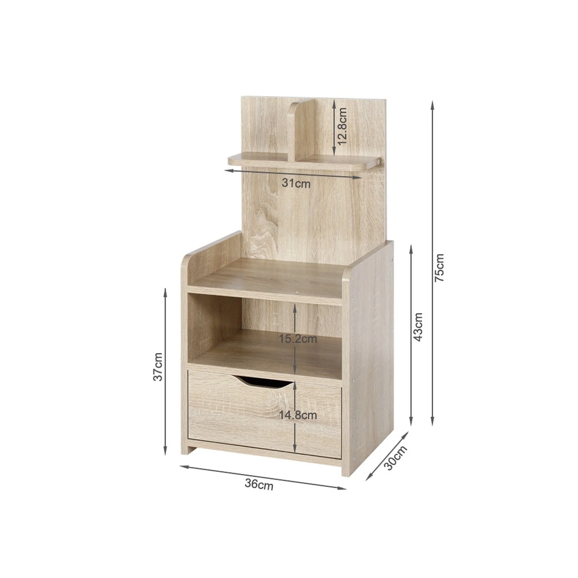 Vivian Bedside Table with Shelves - Oak - Image 7