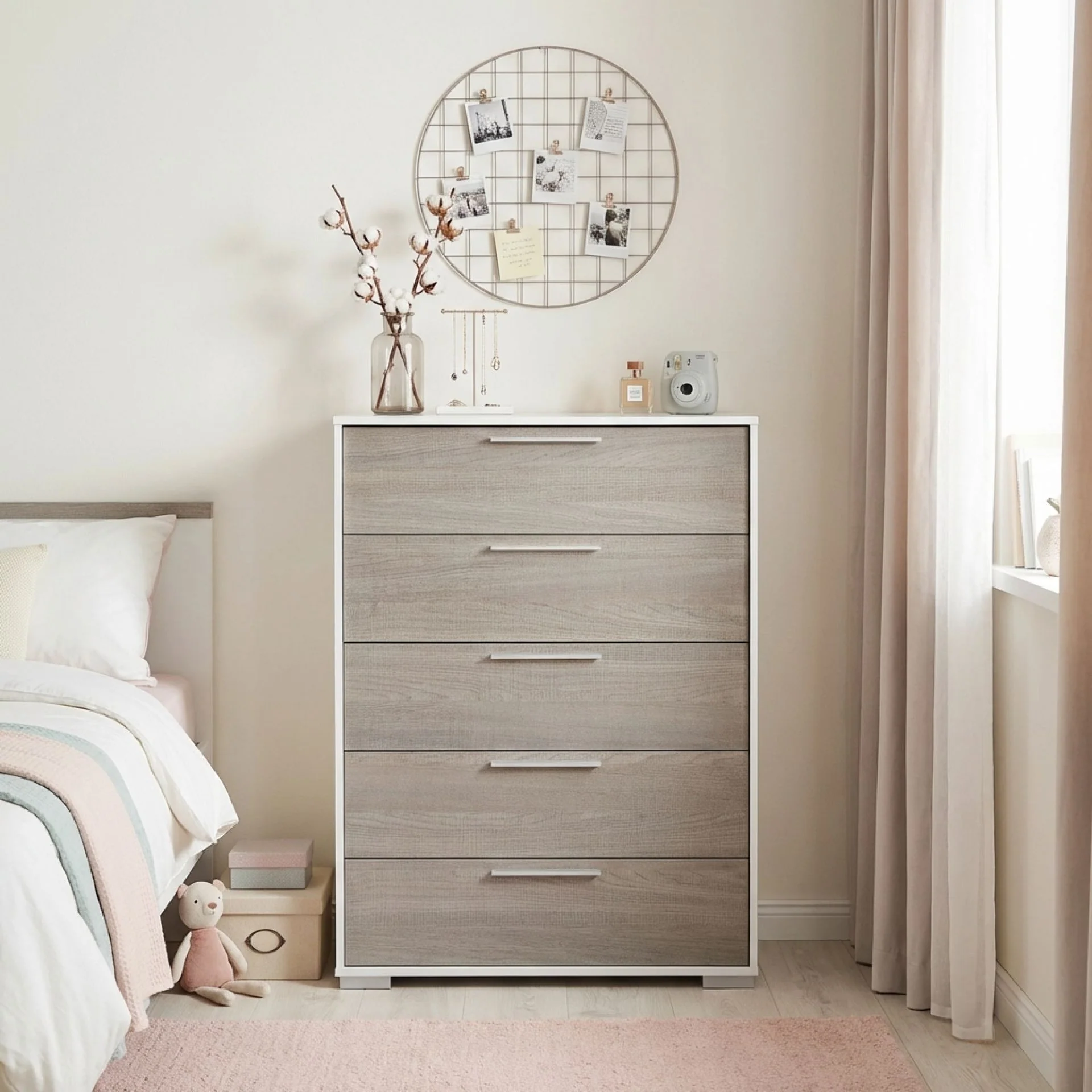 Waipoua 5 Drawer Tallboy - Grey Oak - Image 6