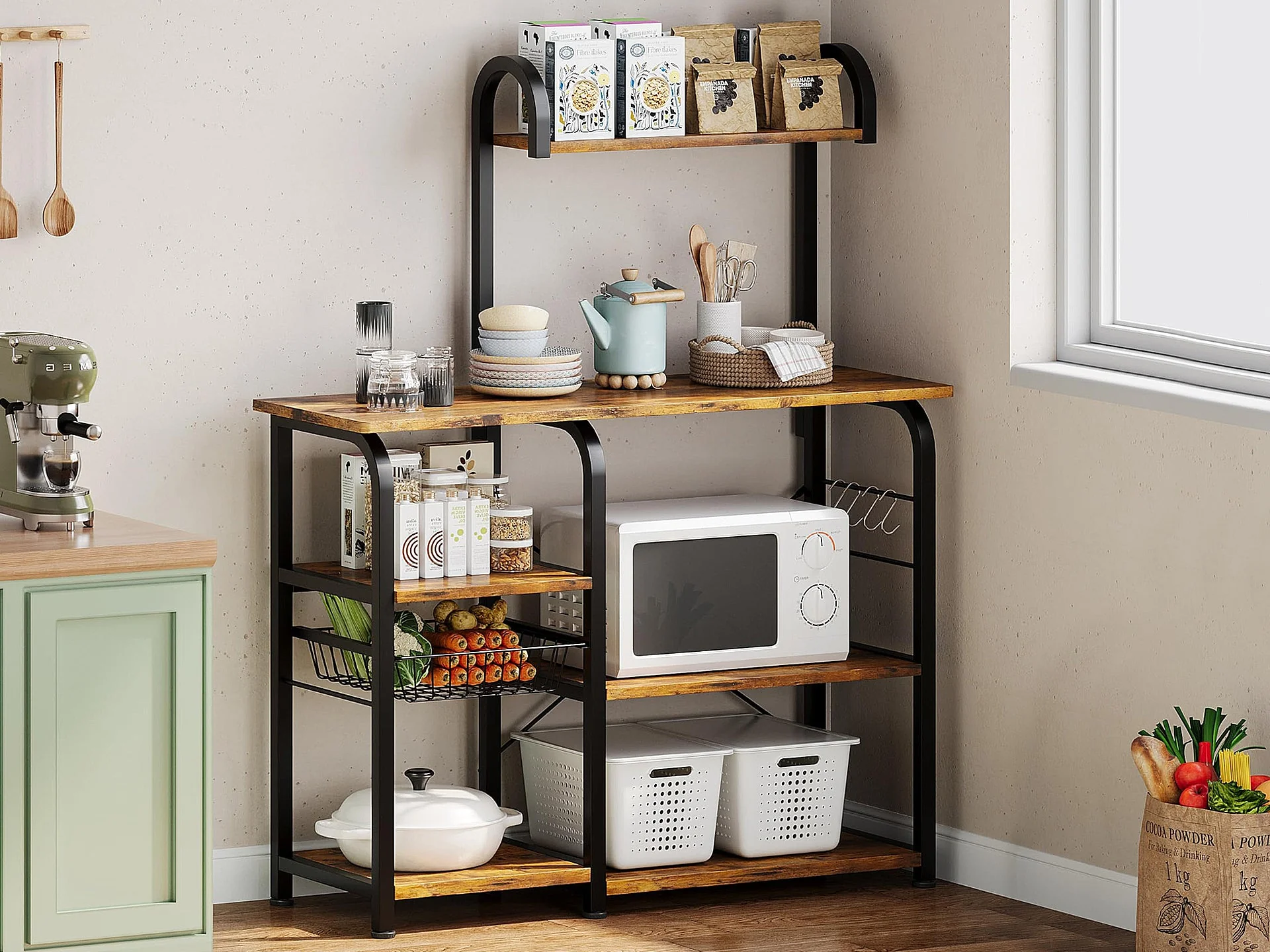 Ward Kitchen Storage Shelf Microwave Stand - Natural Cherry
