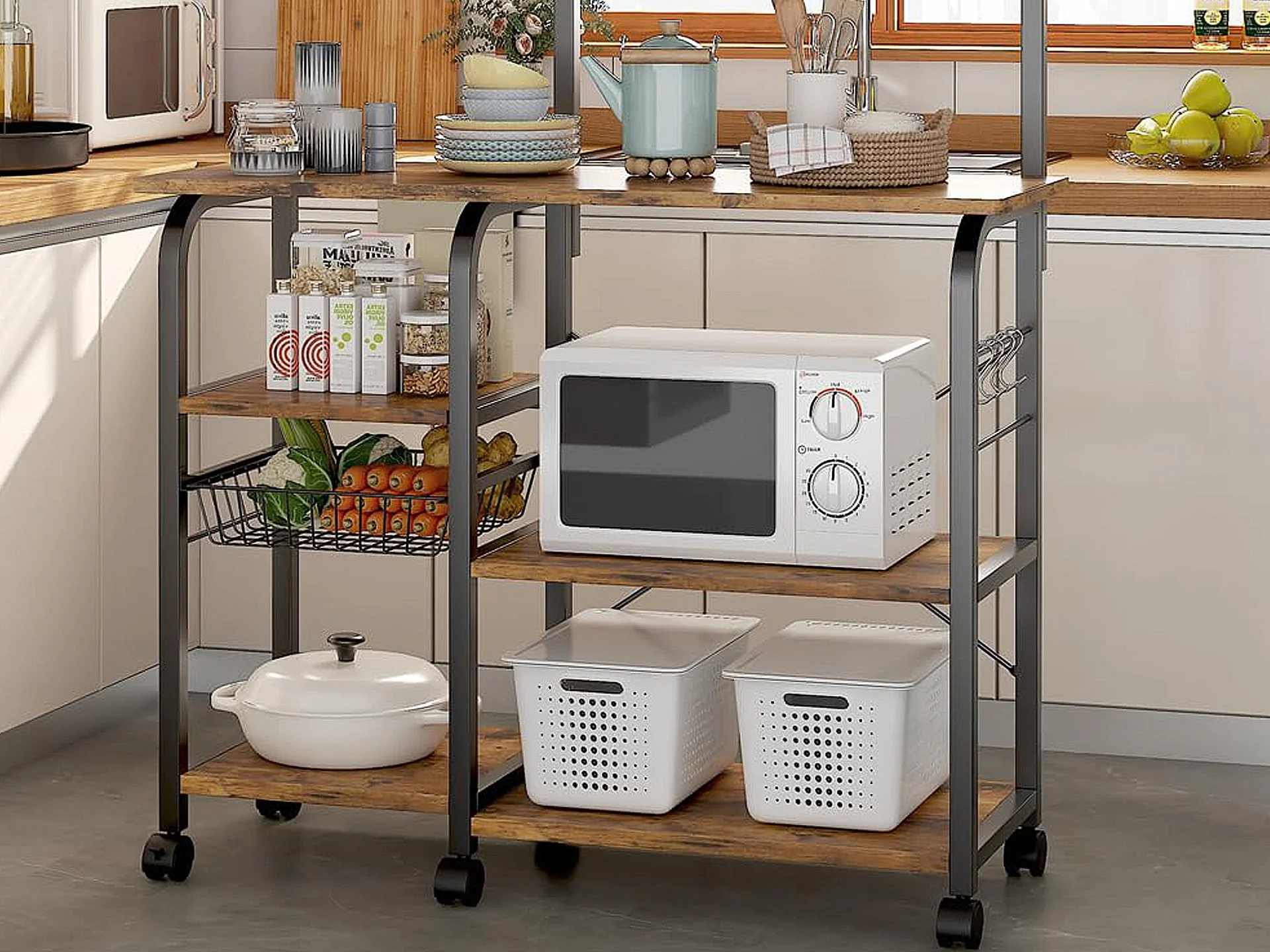 Ward Kitchen Storage Shelf Microwave Stand - Natural Cherry - Image 3