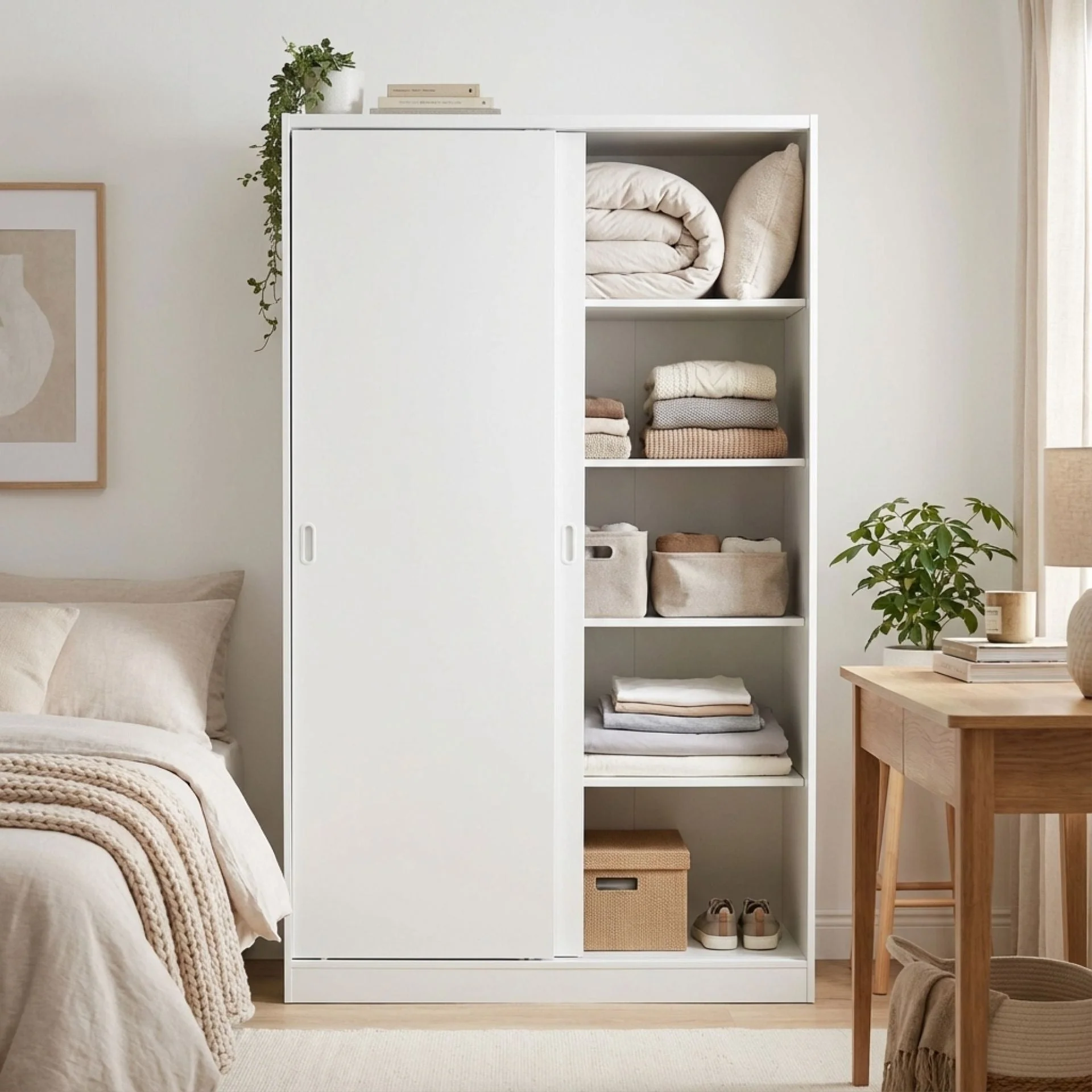 Wayne 120cm Wardrobe With Sliding Doors - White - Image 3