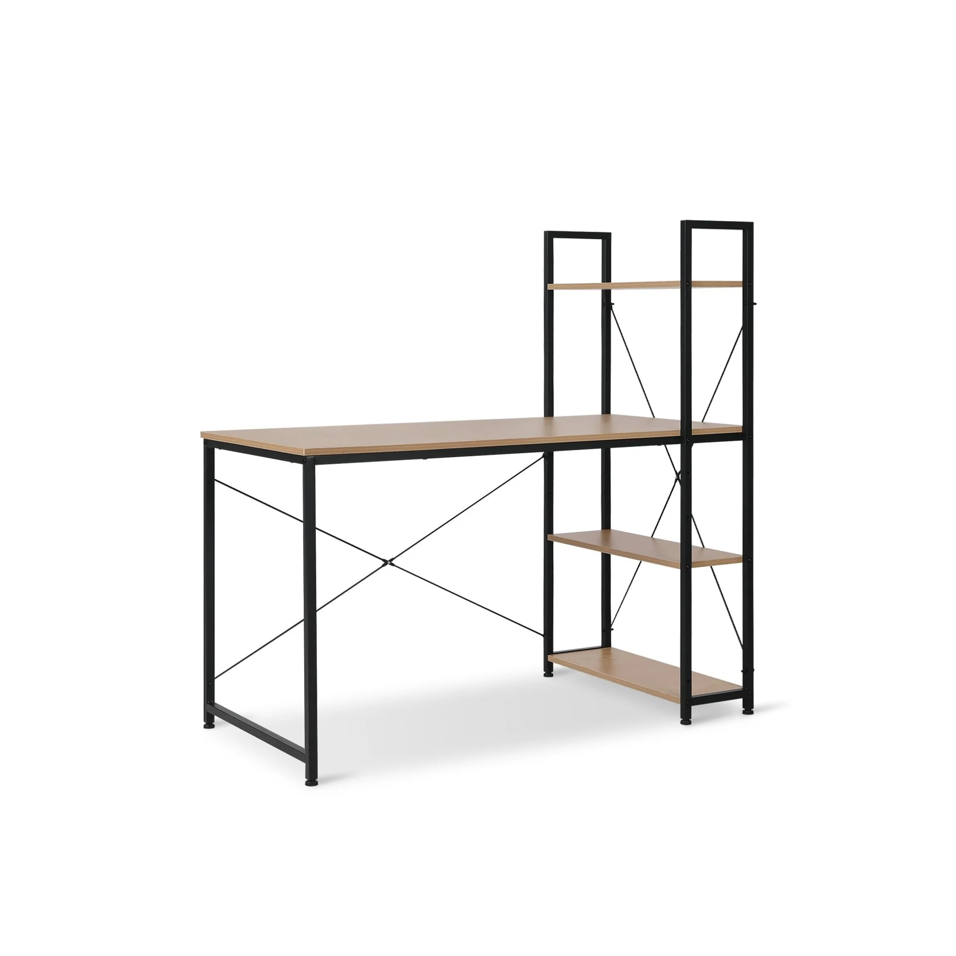 William 120cm Computer Desk with Bookshelf - Black + Natural - Image 3