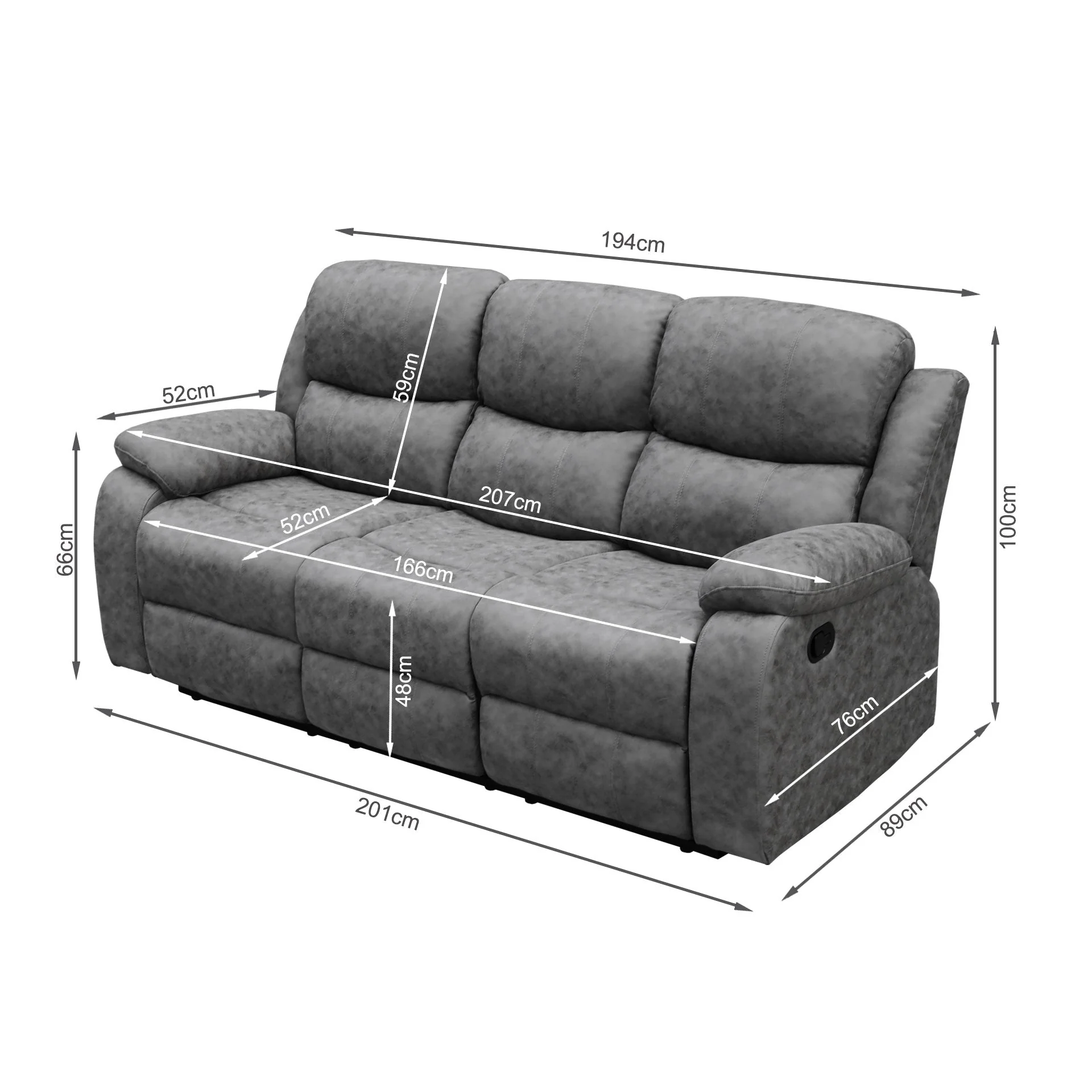 Wilson Manual 3 Seater Recliner Sofa - Grey - Image 13