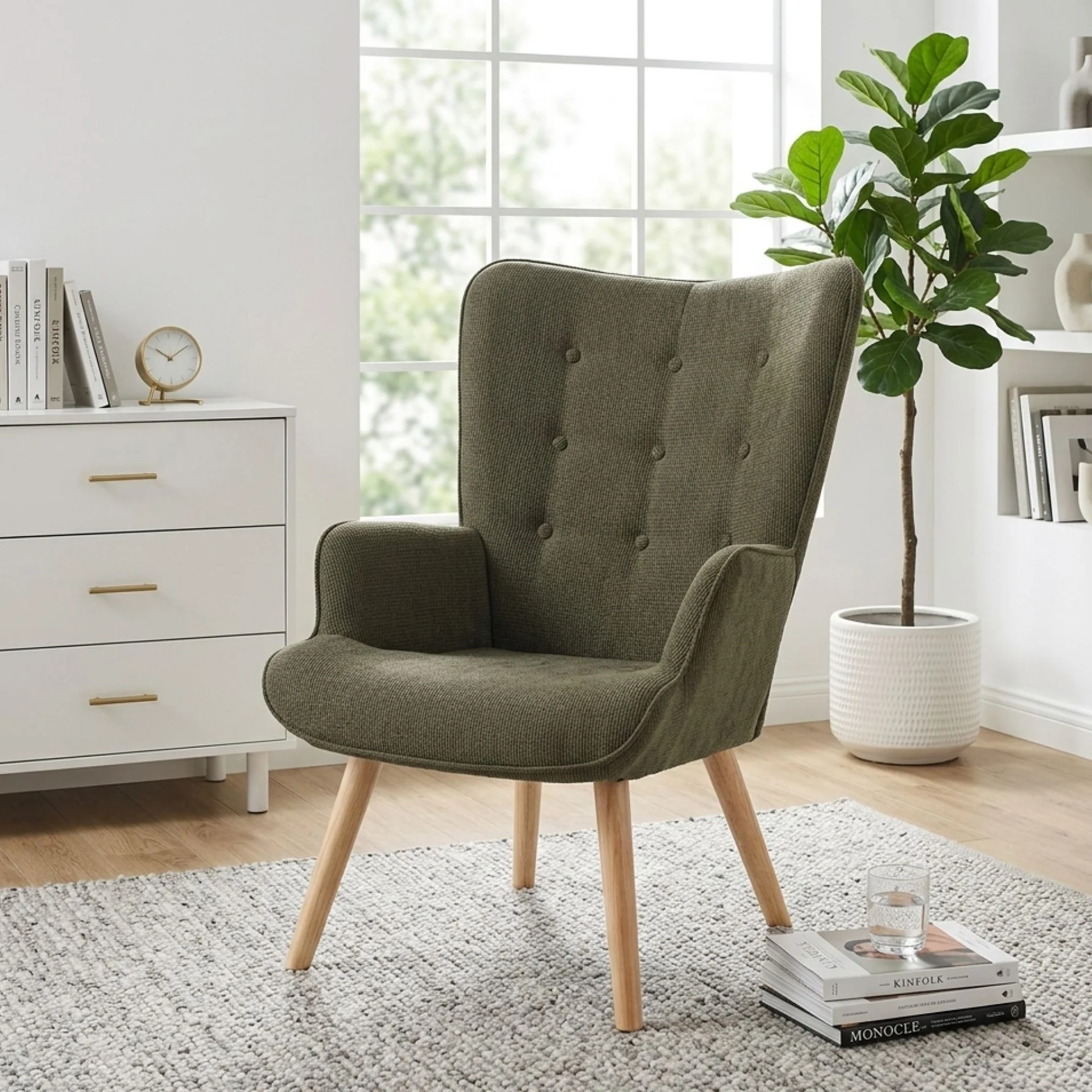 Wing Linen Armchair - Dark Green