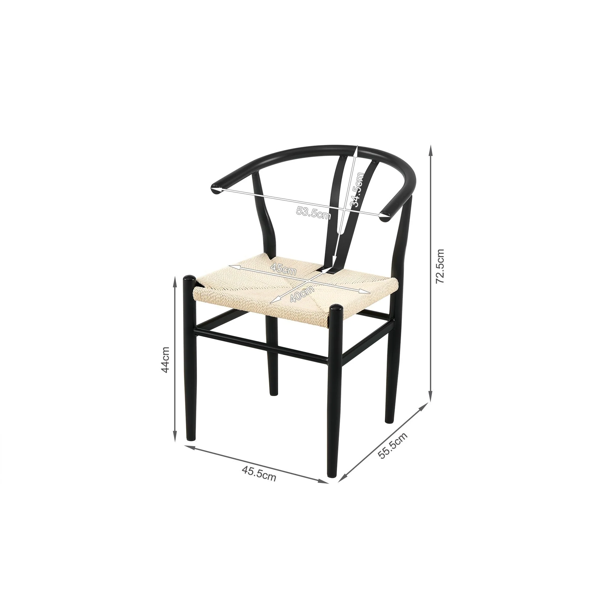 Winter Rope Seat Dining Chair Wishbone Chair Replica - Set of 2 - Black - Image 14