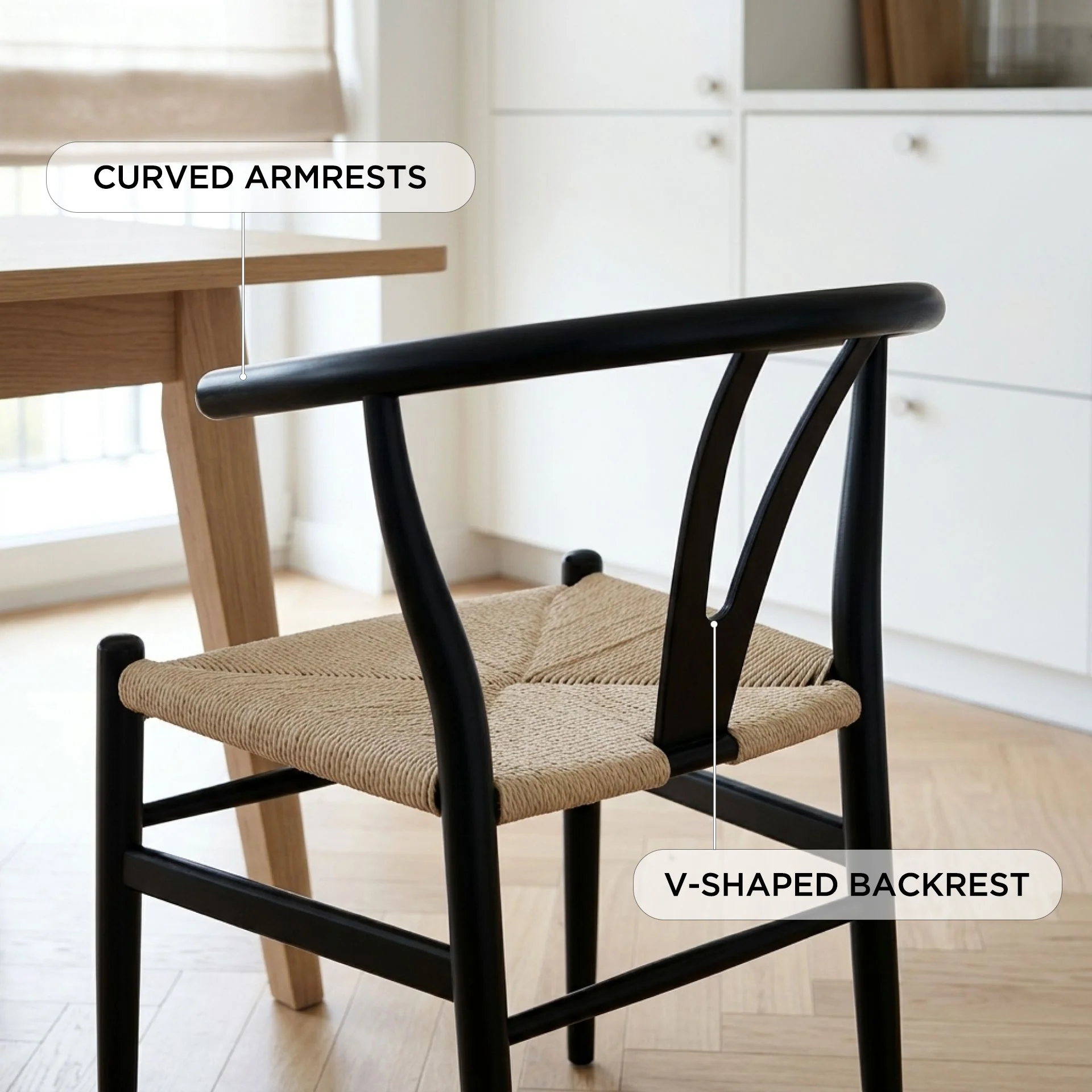 Winter Rope Seat Dining Chair Wishbone Chair Replica - Set of 2 - Black - Image 5