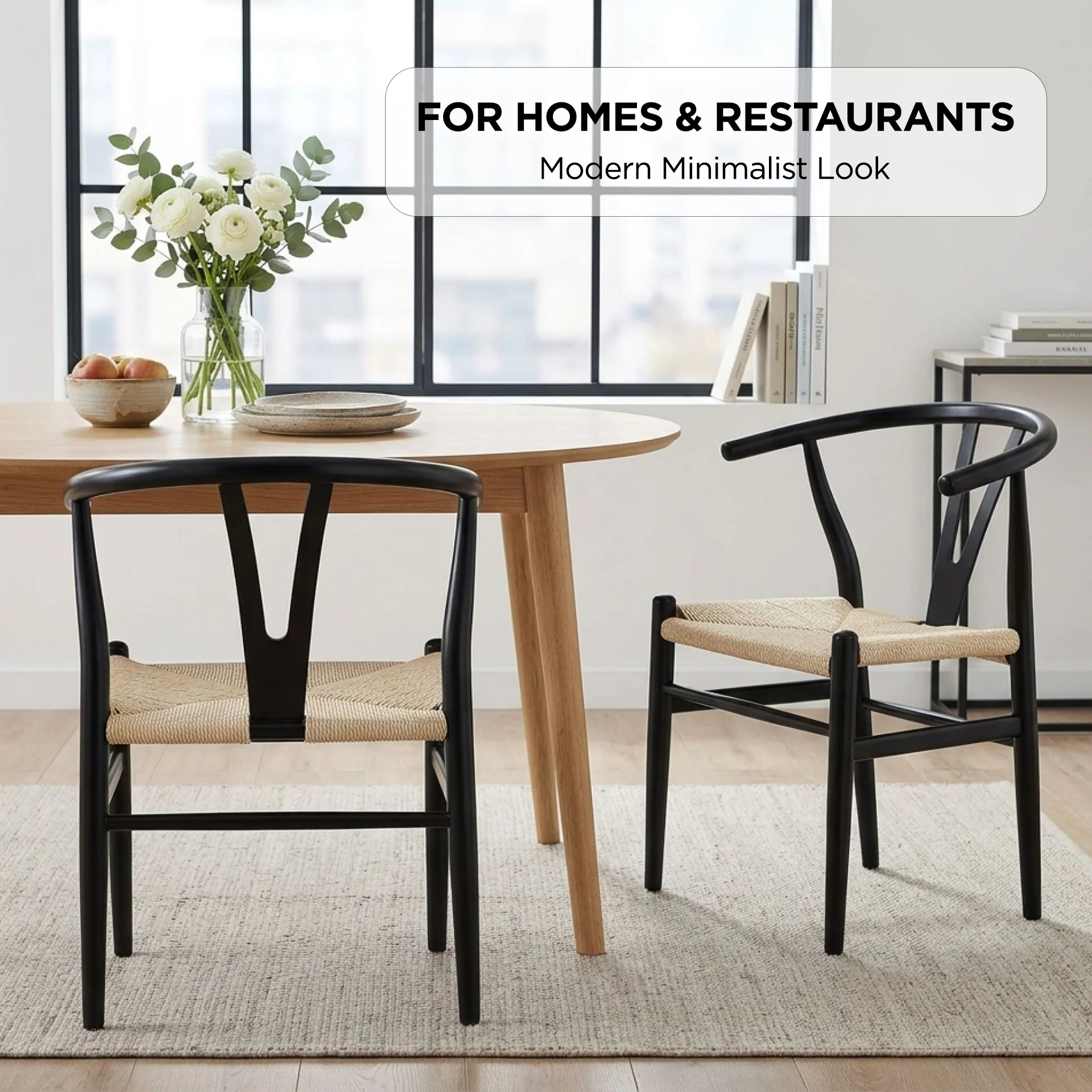 Winter Rope Seat Dining Chair Wishbone Chair Replica - Set of 2 - Black - Image 7