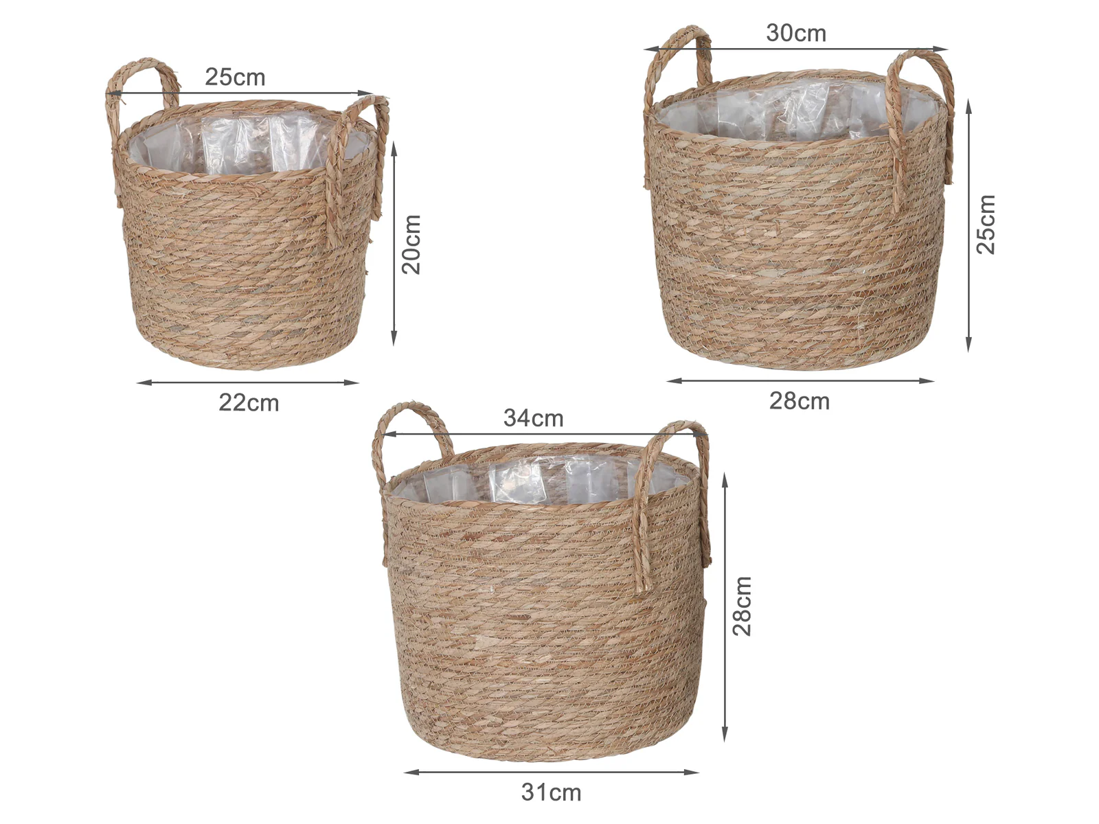Woven Straw Basket with Handle Planter pot 3PCS - Image 6
