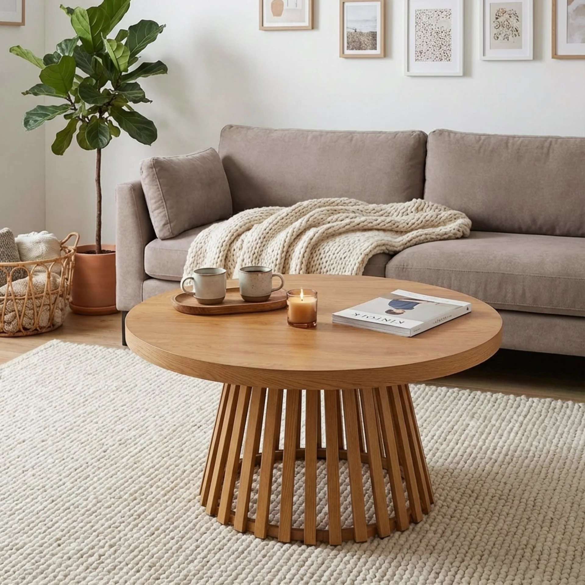 Yardley Round Coffee Table 90cm - Oak - Image 4