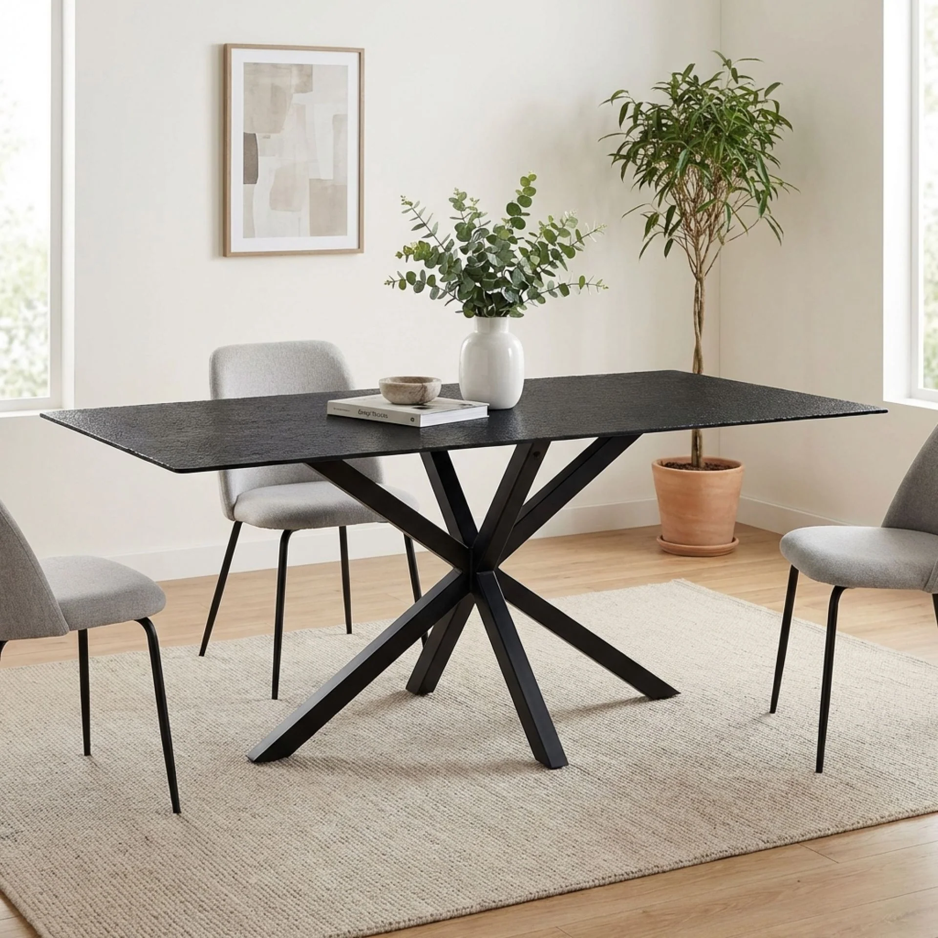 Zander Fused Glass Rectangle Dining Table 180 x 90cm - Black