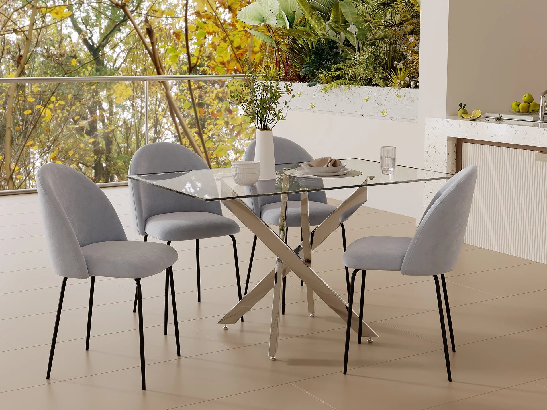 Zoya Dining Chair - Set of 4 - Cool Light Grey - Image 2