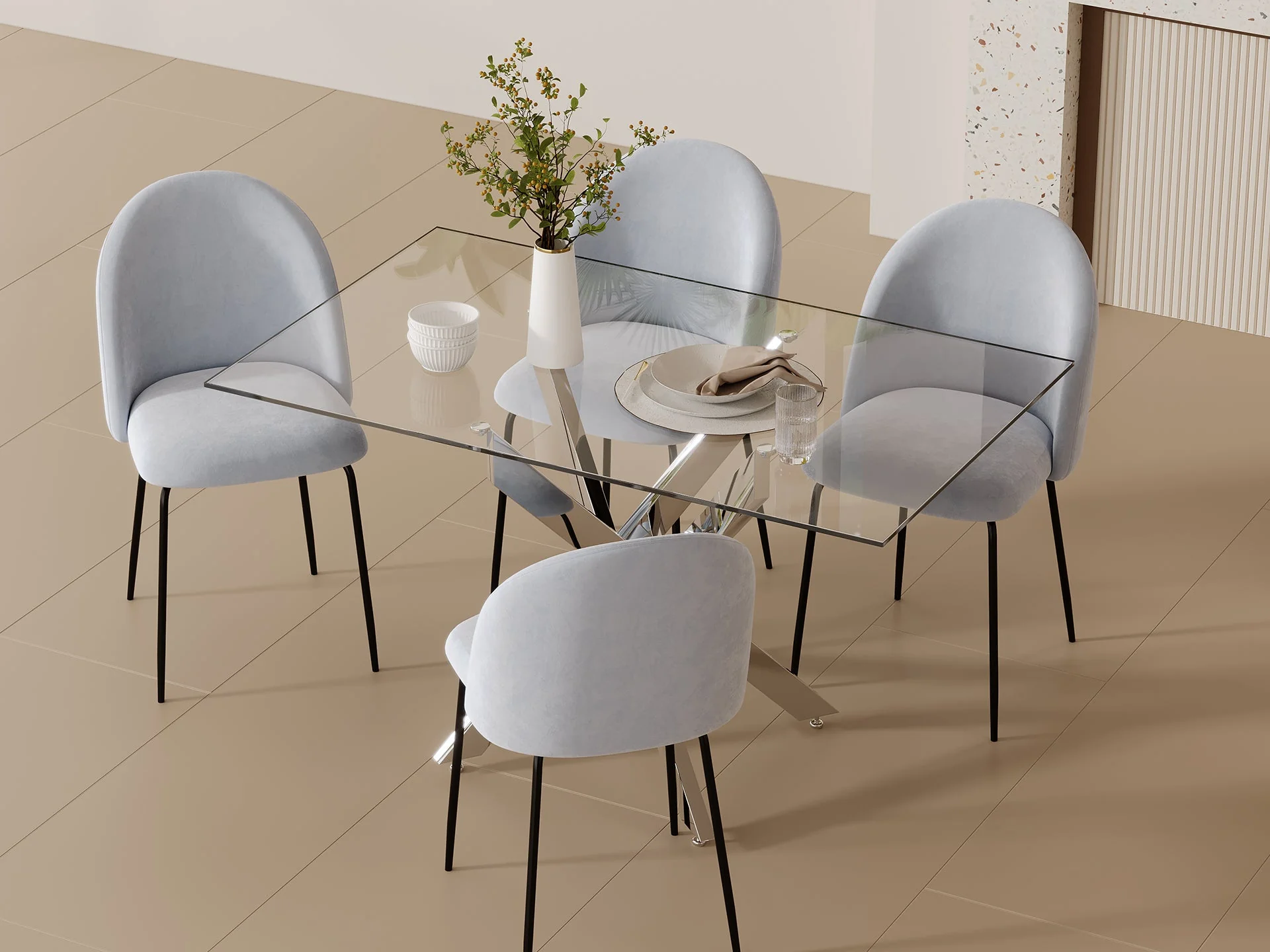 Zoya Dining Chair - Set of 4 - Cool Light Grey - Image 3